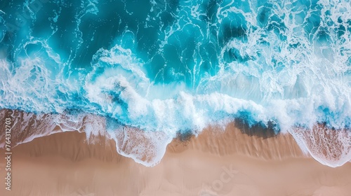 Soft turquoise waves crashing against a warm sandy beach AI generated illustration