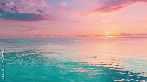 Tranquil turquoise waters reflecting the pastel sky AI generated illustration