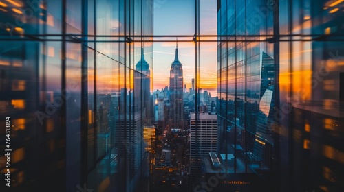 Reflection of a city skyline in a window AI generated illustration