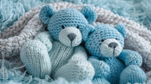 Snuggly teddy bears in shades of baby blue AI generated illustration