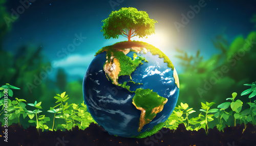 The earth with green plants  environmental disaster and environment protection deforestation