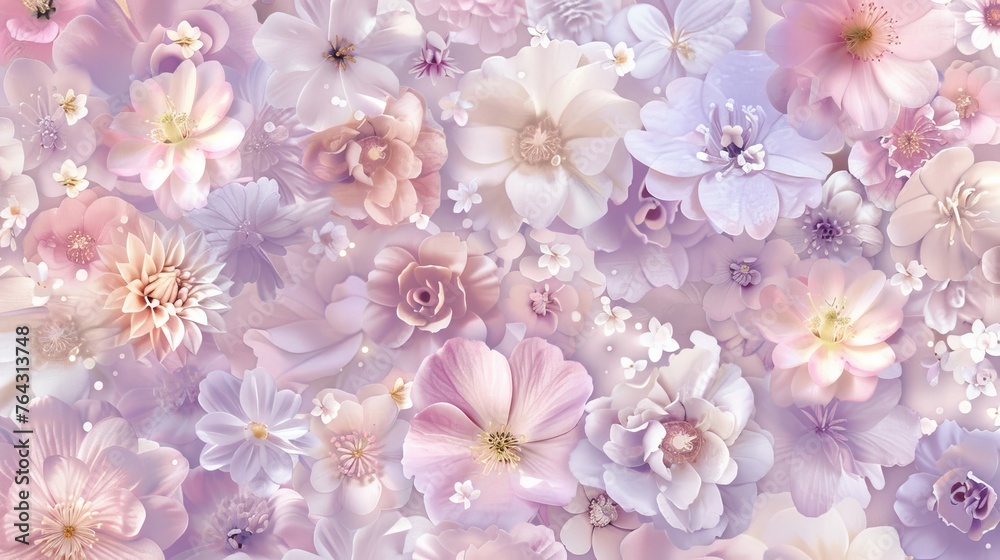 Soft pastel pink and lavender shades in a charming pattern of delicate flowers AI generated illustration