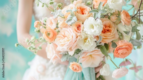 Subtle aqua mixing with pale peach shades AI generated illustration