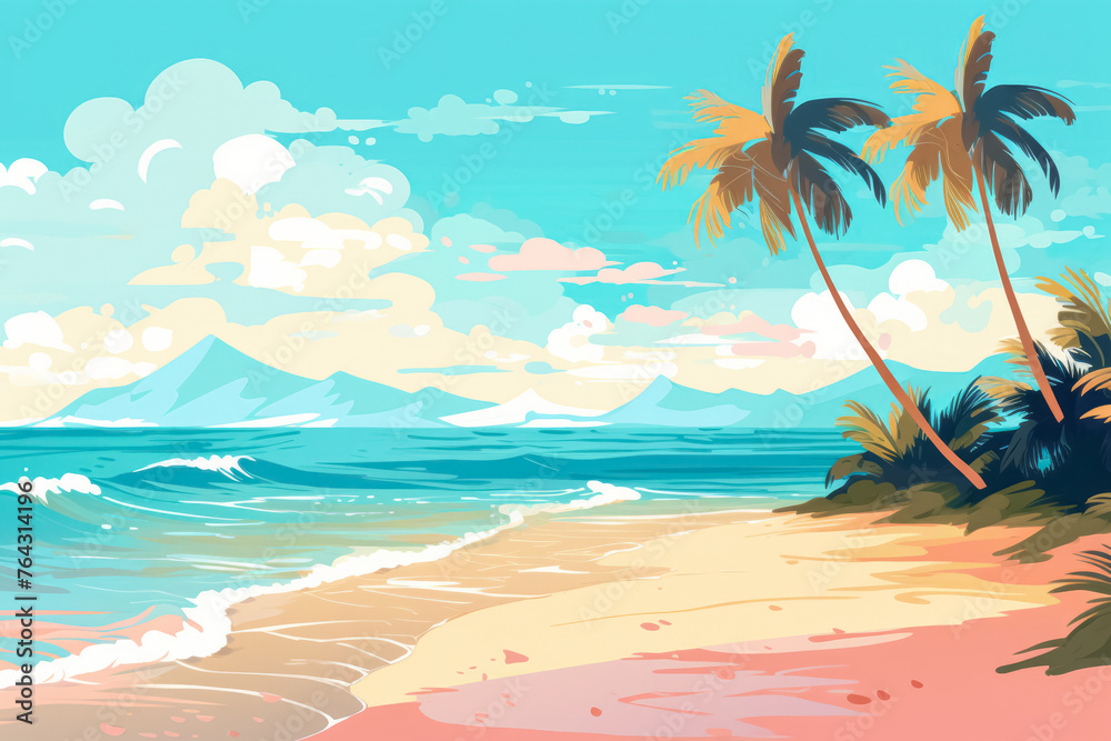 Summer tropical beach landscape background. Exotic paradise beachside on sunset. Summer tropical beach landscape background. Exotic paradise beachside on sunset.