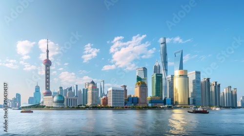 A bustling metropolitan skyline with iconic skyscrapers showcasing the dynamism of a financial district AI generated illustration