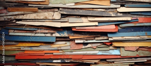 Capture of a stack of vintage books in close-up view, set against a solid black backdrop
