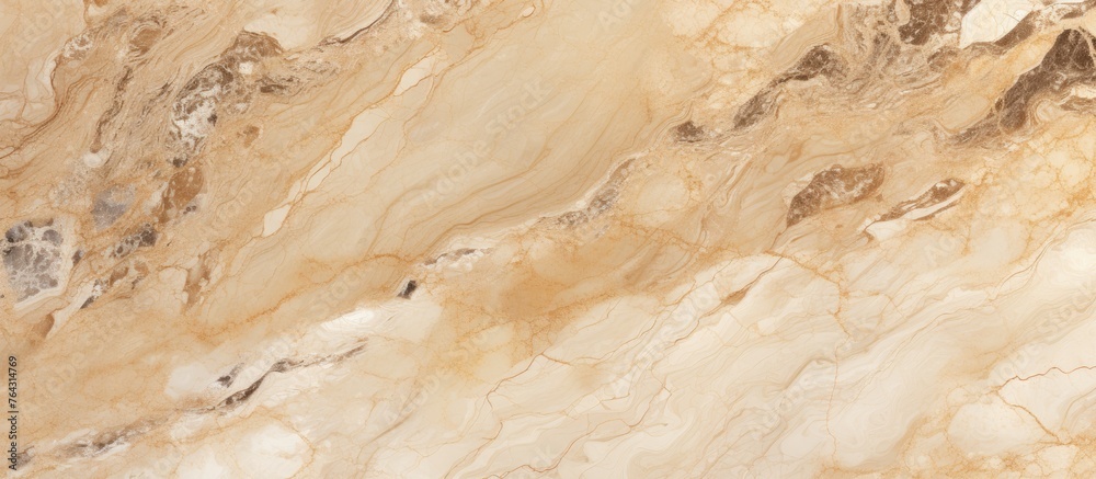 A detailed view showing a marble floor with a complex pattern in shades of brown and white