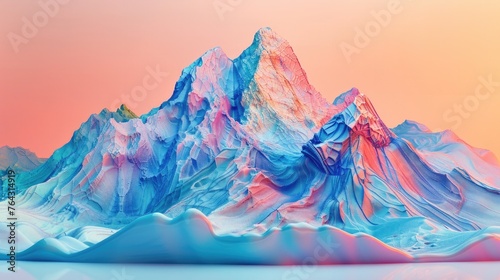 Whimsical Fractal-Inspired Mountain Range in Vibrant Pastel Tones