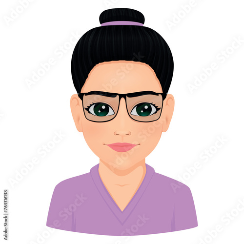 Portrait of lady with black hair and glasses