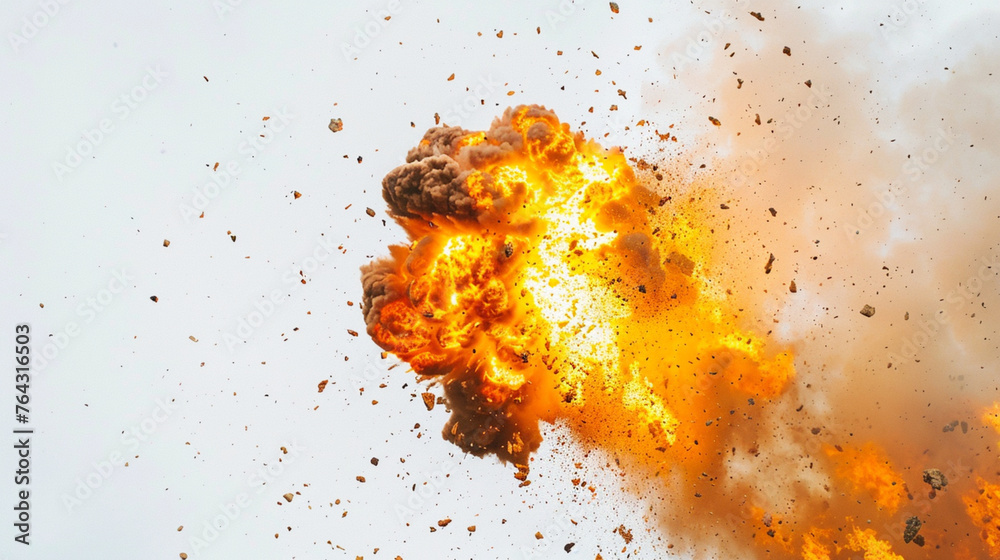 Glowing Dynamism: Minimalist Art with Bomb Exploding at 100 km/h on a White Background.