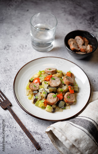 Italian sausages with prepared vegetables