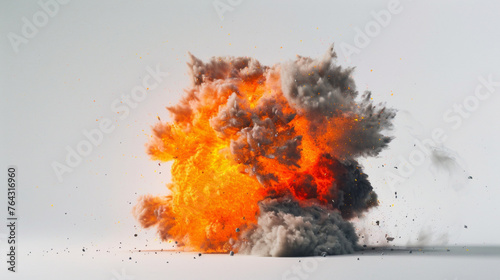 Glowing Dynamism: Minimalist Art with Bomb Exploding at 100 km/h on a White Background.