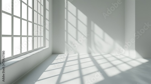 Product Display on Blurred Backdrop with Abstract Window Shadows in Empty Room Generative AI