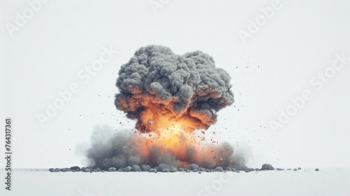 Kinetic Explosion: Portrait of Moving Fire Bomb on Pure White Background.