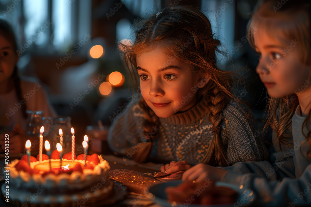 A family gathering around a dining table, with a cake adorned with the number A family gathering around a dining table, with a cake adorned with the number