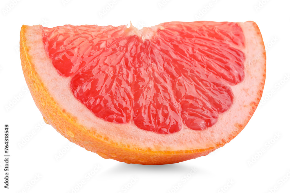 Cut ripe grapefruit isolated on white. Citrus fruit