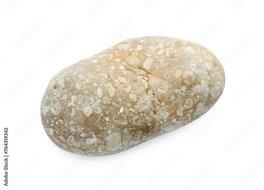 One beige stone isolated on white, top view One beige stone isolated on white, top view