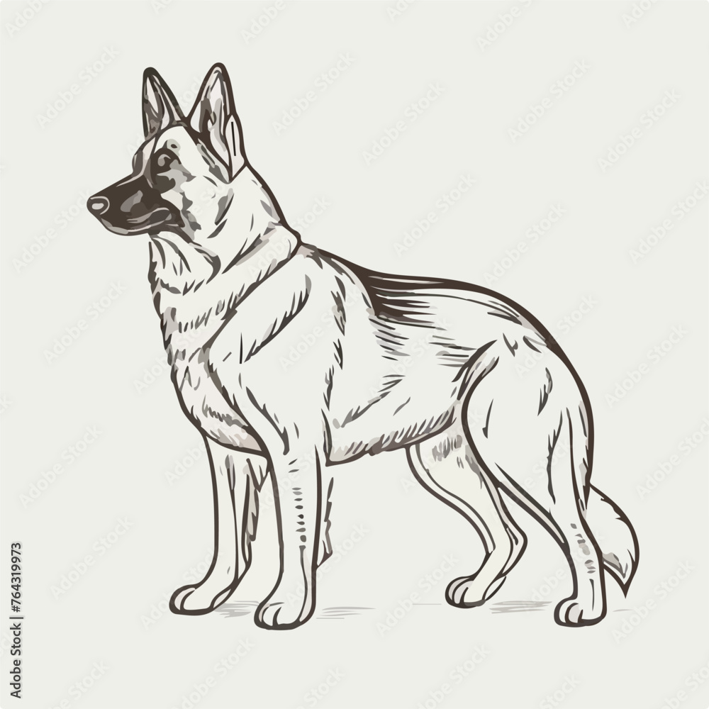 German Shepherd in cartoon doodle style. Isolated 2