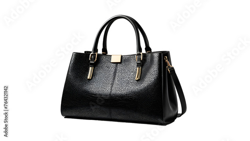 Chic black leather women's bag PNG. Isolated on white background. Versatile accessory perfect for fashion, lifestyle, and commercial projects.