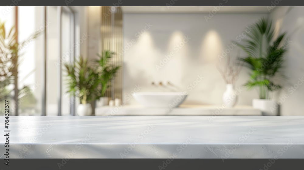 Luxurious White Tabletop in Modern Bathroom Interior Generative AI