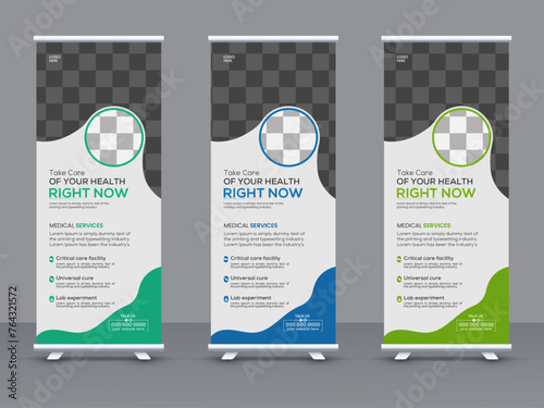 minimalists and illustrations Illustrator retractable banner design for medical roll-up advertisements, medical roll-up banner design layout, banner mockup, and vibrant marketing roll-up advertisement