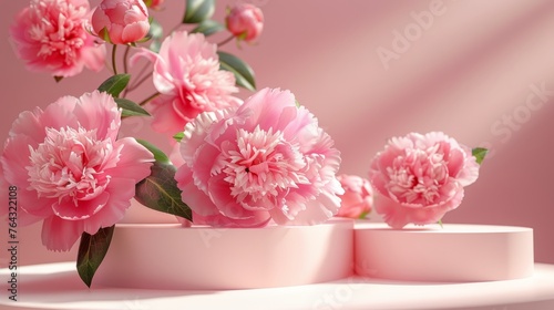 Spring Product Podium with Pastel-Colored Pink Peonies for Branding and Packaging Mockup Generative AI © Alex