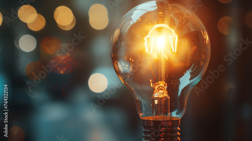 Close up of incandescent light bulb with bokeh background