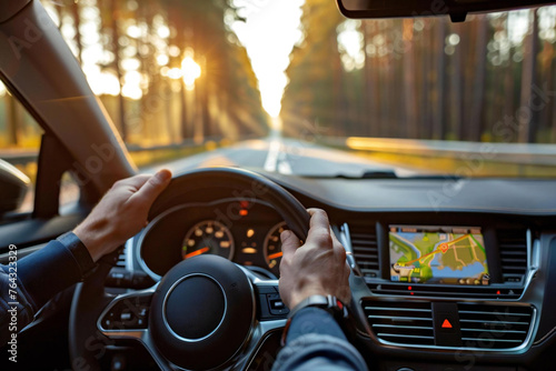 Using GPS technology to navigate in car auto- tracking.