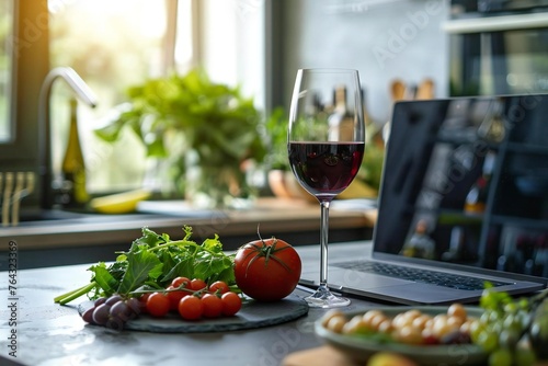 Virtual online wine tasting event with notebook dinner