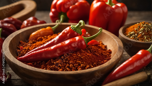 Red pepper in a bowl in the kitchen spice