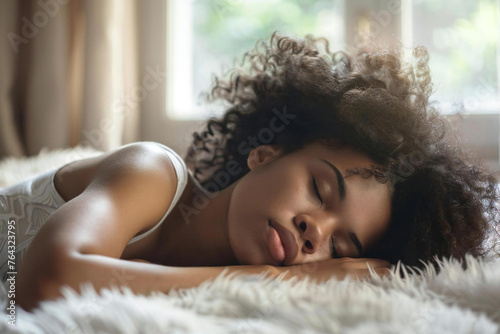 African woman with restless legs syndrome in bed photo