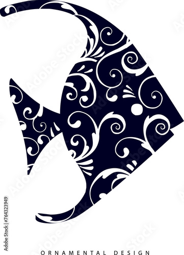 Fish silhouette decorated with Victorian and elegant ornaments. Shape for logo or decoration element. photo