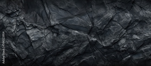 A detailed view of a dark rock surface with a single white avian perched on it photo