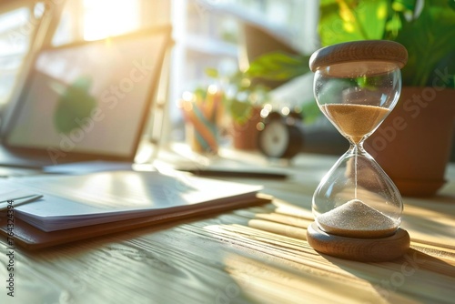 Late Business Hours in Office with Hourglass and Clock