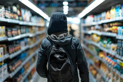 Man caught shoplifting in retail store supermarket theft.