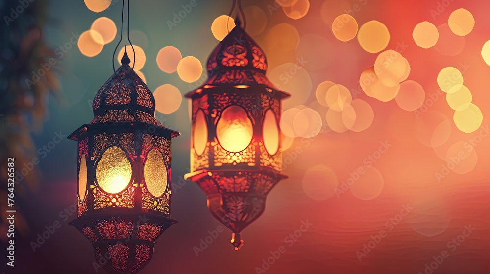 Islamic Lanterns Infusing Depth into Background Design