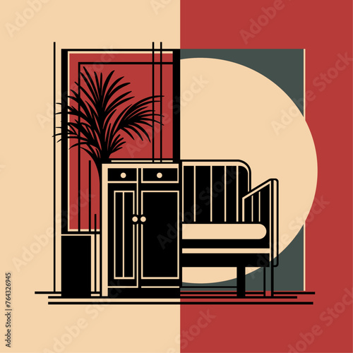 The concept of furniture in the style of the 1950s, vector illustration