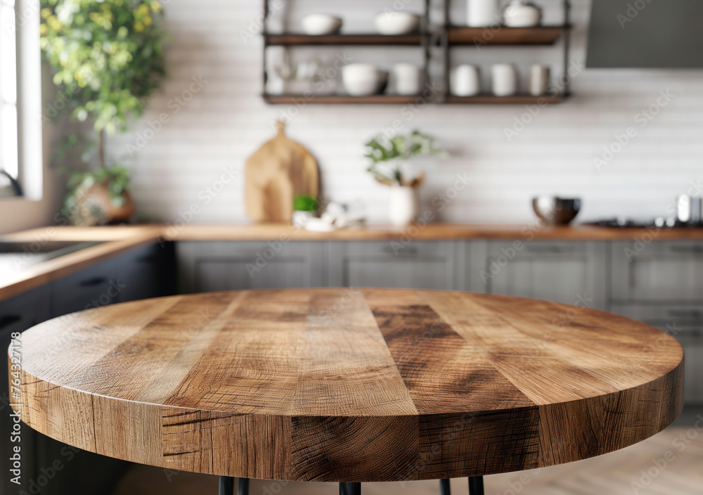 Wooden table in kitchen interior and free space for your decoration Wooden table in kitchen interior and free space for your decoration