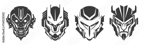 set of black design of robot heads