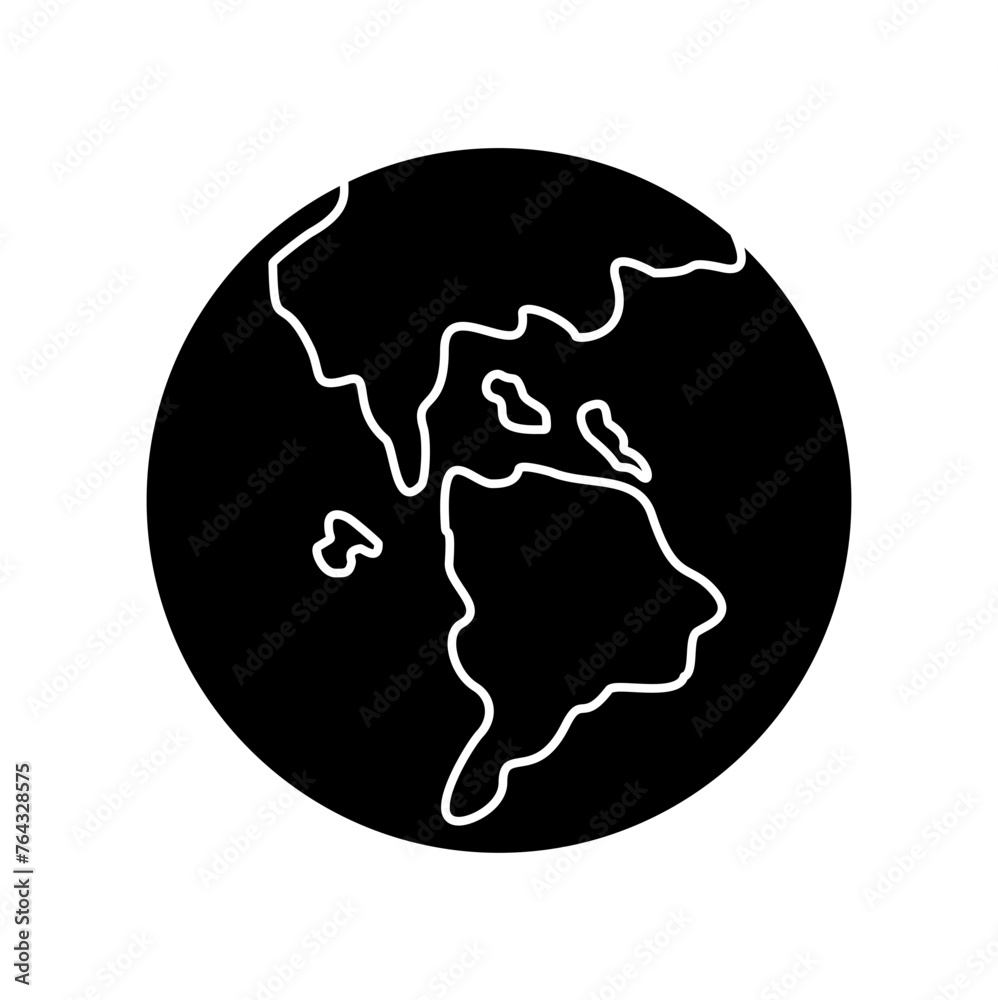 Black Icon Earth Globe Flat Vector Black Icon Earth Globe Flat Vector