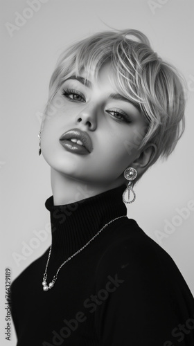 Black and white portrait of beautiful young woman