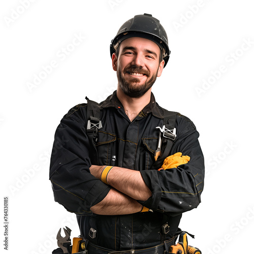smiling man in black work uniform photo