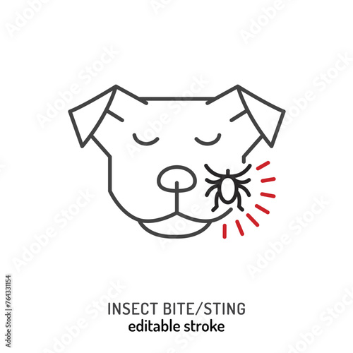 Parasitic injury in dogs. Linear icon, pictogram, symbol.