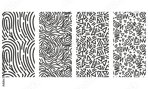 Abstract black and white line doodle seamless pattern. Creative organic style drawing background, trendy design with basic shapes. Simple hand drawn wallpaper print