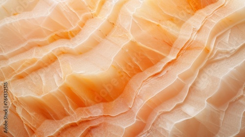 Abstract peach background. Marble structure. A close-up view of intricate, wavy layers of orange and white onyx stone, highlighting the natural patterns and textures. Concept: The mesmerizing beauty photo