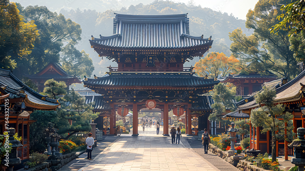Obraz premium A wonderful and old Japanese temple in nature.