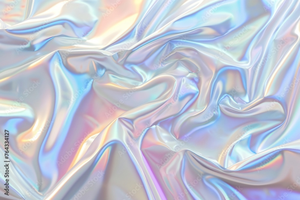 Obraz premium Rainbow abstract smooth holographic background with pearlescent gradient, texture with foil metallic effect in pastel colors