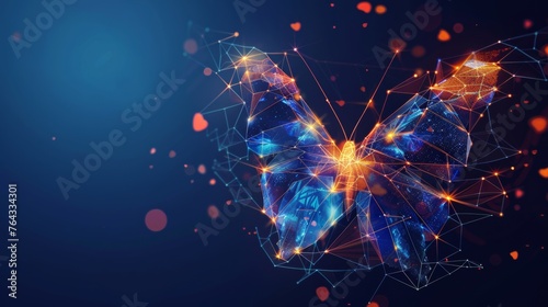 An innovative representation of digital business transformation, symbolized by the lifecycle evolution of a butterfly in a dynamic blue background, suggesting renewal and metamorphosis 