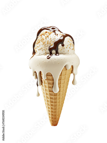 Ice cream with chocolate on a white background.