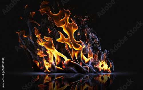 Flame of fire on a black background.